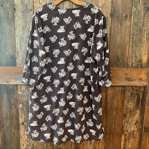 Cabernet XL Brown Serengeti Embroidered Design Cotton Tunic Loungewear Tunic - Picture 3 of 10